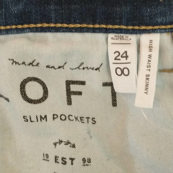 Loft High waist Medium wash raw  frayed Hem Skinny Jeans with side stripe sz: 24 - Picture 8 of 14